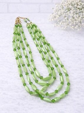 Vintage Green Multi-Strand Lucite Necklace Mid Century Statement Layered